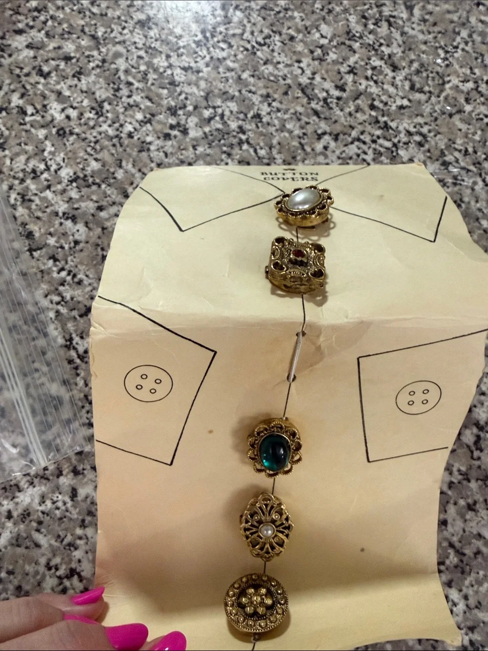 Vintage-Inspired Gold Tone Multi-Stone Button Set - Green, Pearl, Red Accents bu